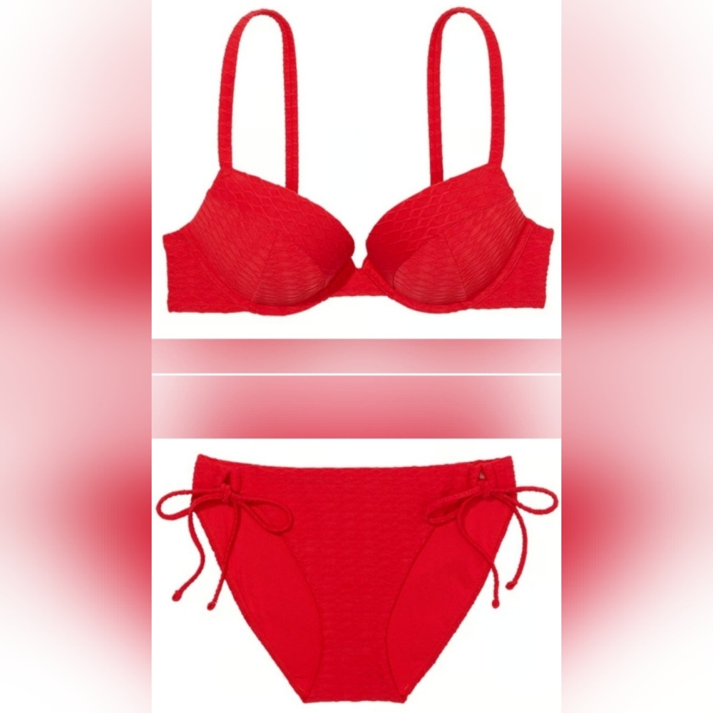 34D3/M/L VS Swim Sexy Tee Bikini Top Side Tie Bikini Bottom Bikini Set Red